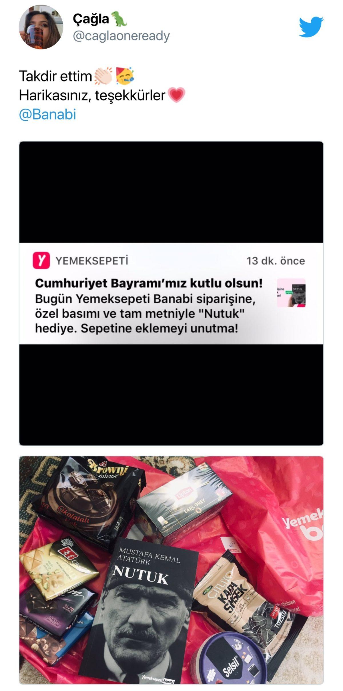 Yemeksepeti’nden Cumhuriyet Bayramı’na Özel Anlamlı Kampanya: Banabi Siparişlerinde ’Nutuk’ Hediye