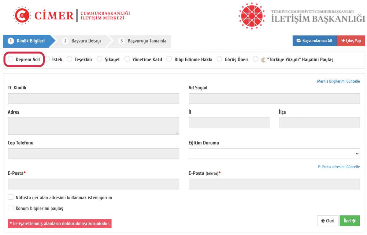 CİMER’de Deprem Bölgesindeki Acil Durumlar İçin Başvuru Formu Oluşturuldu