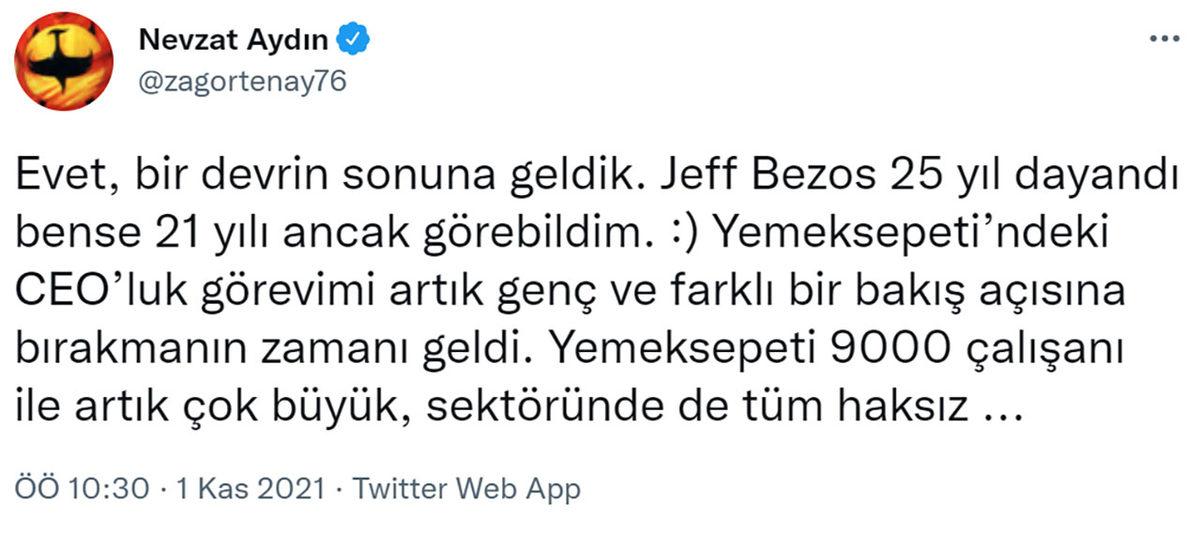 Yemeksepeti’nin Kurucusu ve 21 Yıllık CEO’su Nevzat Aydın Görevi Bıraktığını Açıkladı: Yeni CEO Belli Oldu