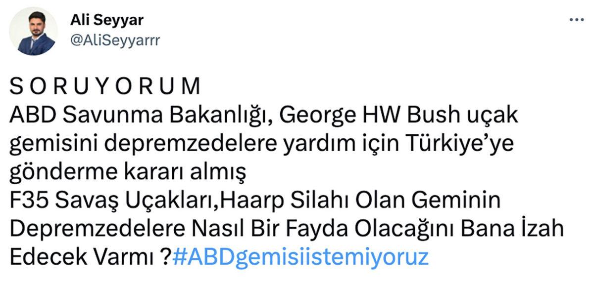 ABD’nin Depremzedelere Yardım İçin Uçak Gemisi Göndermesi Komplo Teorisyenlerini Coşturdu: #ABDgemisiistemiyoruz Etiketi Gündem Oldu