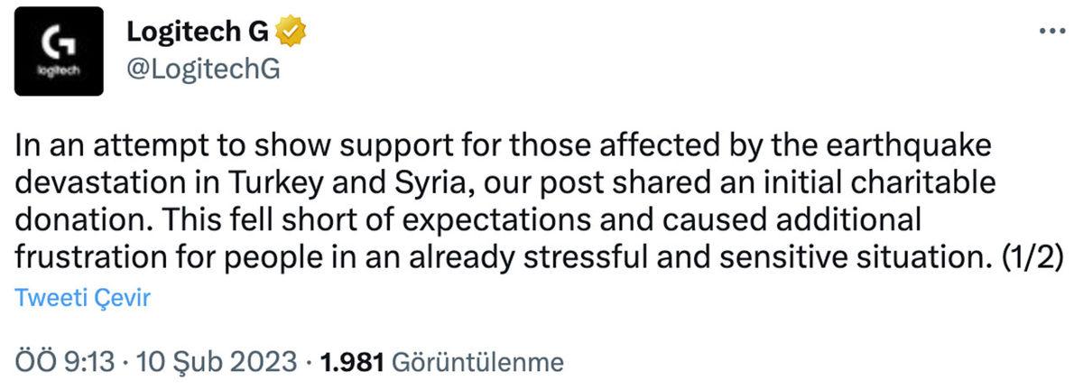 Logitech, Deprem Bölgesine Yapacağı Bağış Miktarı Nedeniyle Sosyal Medyada Tepki Topladı