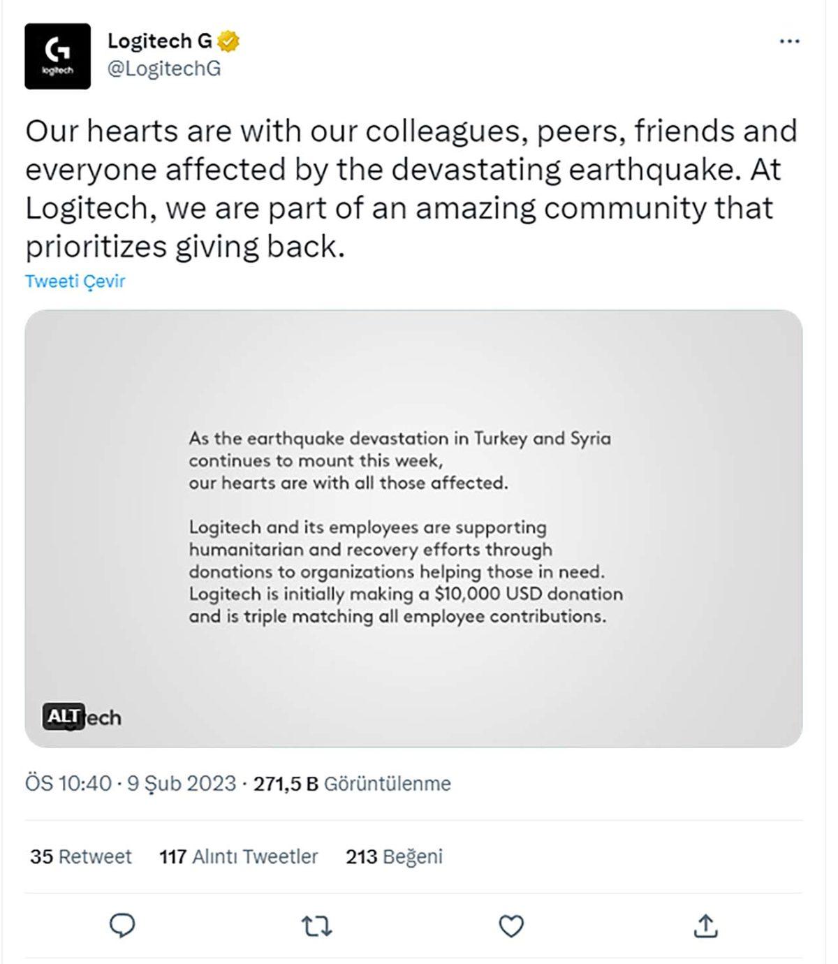 Logitech, Deprem Bölgesine Yapacağı Bağış Miktarı Nedeniyle Sosyal Medyada Tepki Topladı