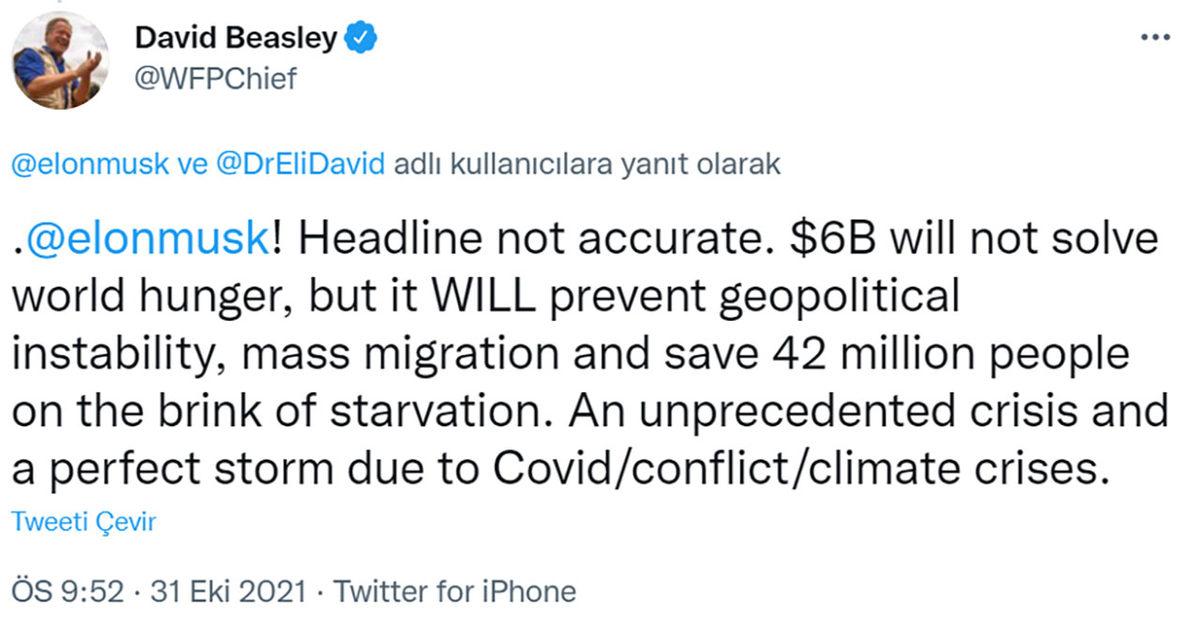 Elon Musk’a ’Açlığı Bitirme Çağrısı’ Yapan BM Yetkilisinden Yeni Çağrı: En Azından Bi’ Konuşalım