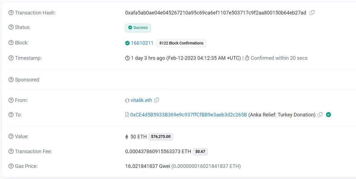 İlk Bağış Miktarı Tepki Çeken Ethereum’un Kurucusu Vitalik Buterin, Depremzedeler İçin Büyük Bir Bağış Daha Yaptı