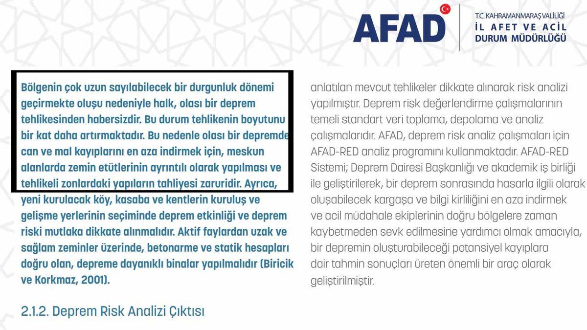 AFAD’ın Kahramanmaraş Hakkında 3 Yıl Önce Yayınladığı Kahreden Rapor: 