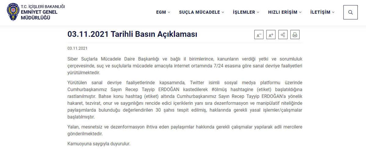 Emniyet, Cumhurbaşkanı İçin #Ölmüş Etiketi ile Paylaşım Yapanlar Hakkında Soruşturma Başlattı