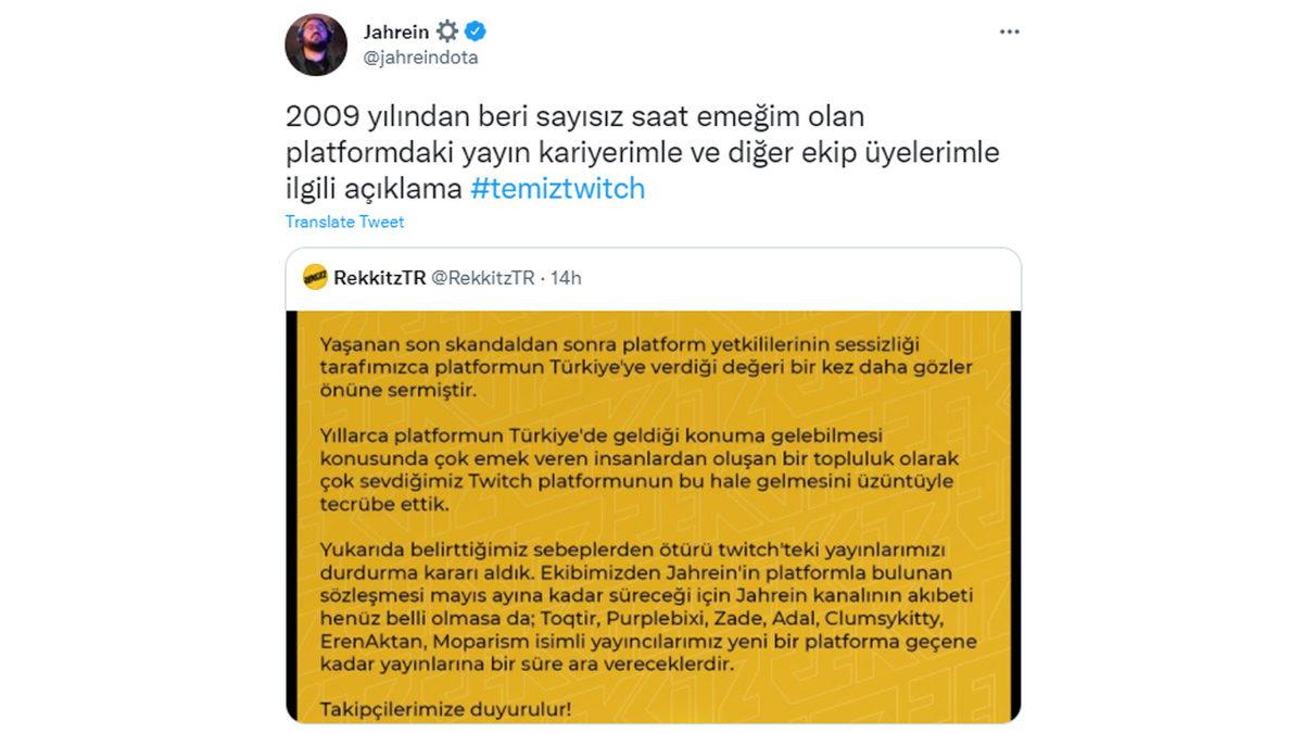 Jahrein ve Ekibi Rekkitz Twitch’i Bırakıyor: ’Twitch’in Türkiye’ye Verdiği Değeri Bir Kez Daha Gördük’
