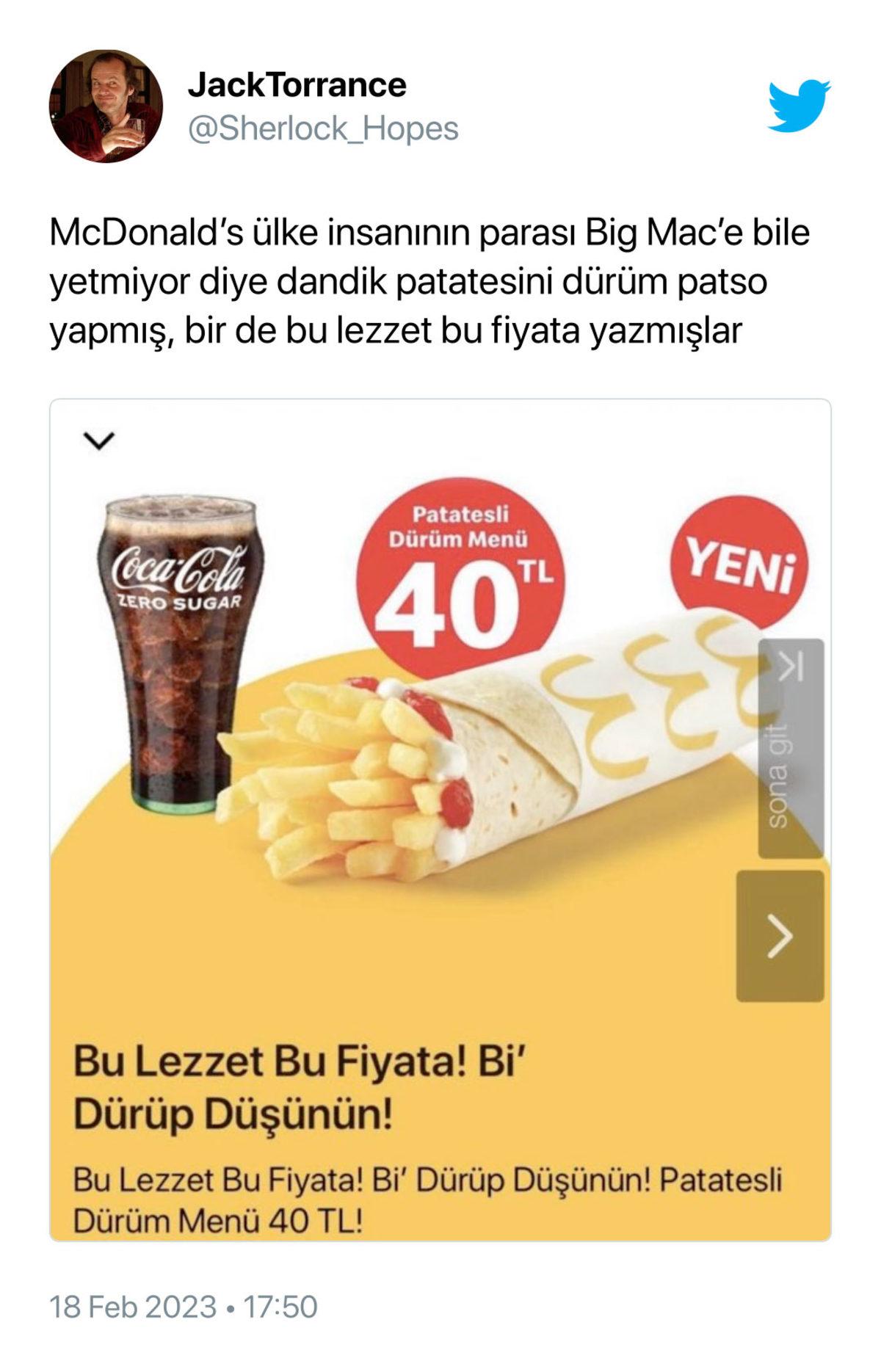 McDonald’s’ın 80 TL’ye ‘Patates Dürüm Menü’ Satmaya Başlamasını Konuşmamız Gerek: İşte Sosyal Medyadan Gelen Tepkiler...