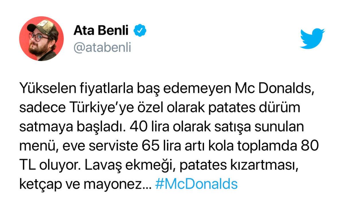 McDonald’s’ın 80 TL’ye ‘Patates Dürüm Menü’ Satmaya Başlamasını Konuşmamız Gerek: İşte Sosyal Medyadan Gelen Tepkiler...