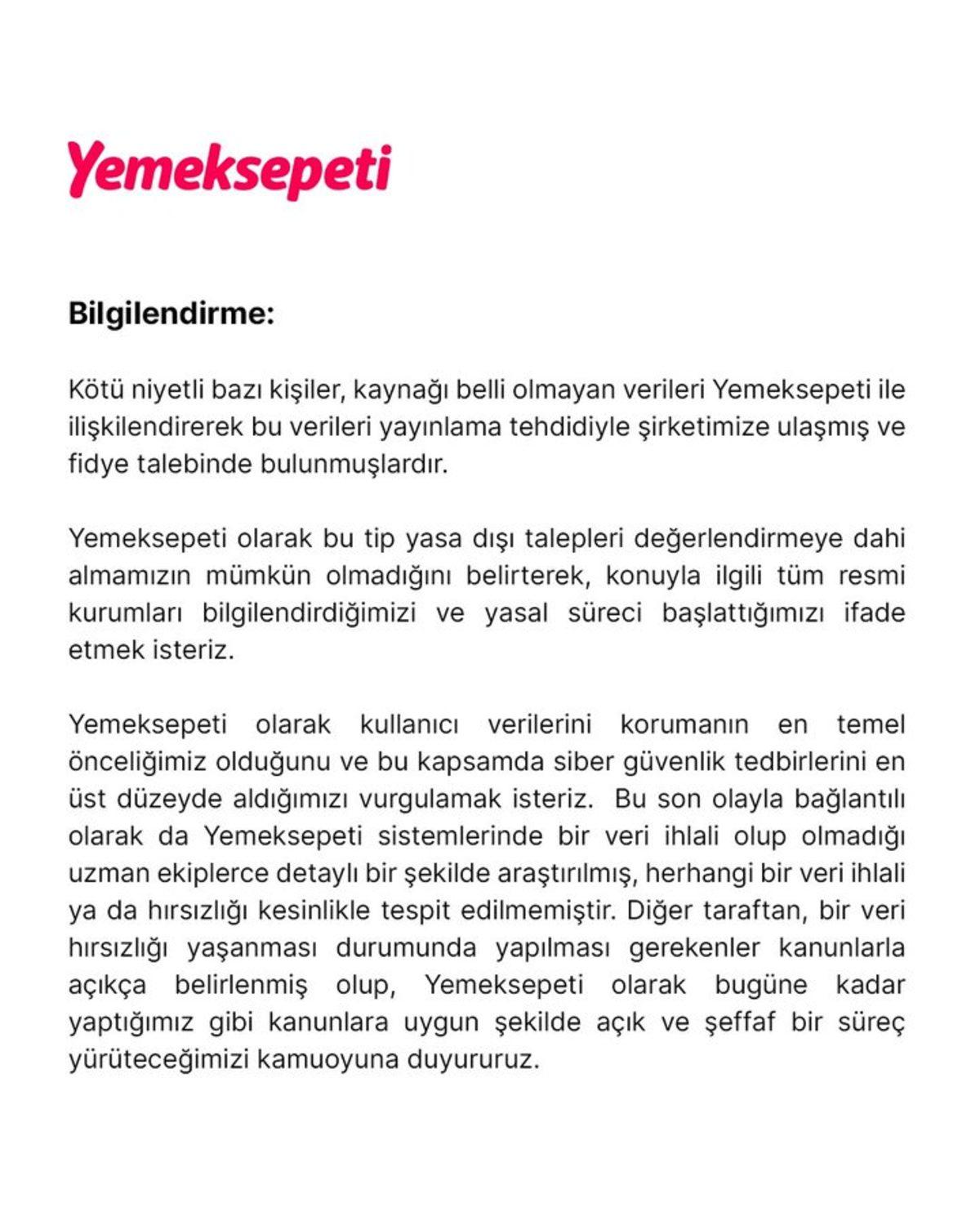 Yemeksepeti Hacklendi: 30 Milyon Kişinin Tüm Bilgileri Sızdırıldı (Yemeksepeti’nden Açıklama Geldi)
