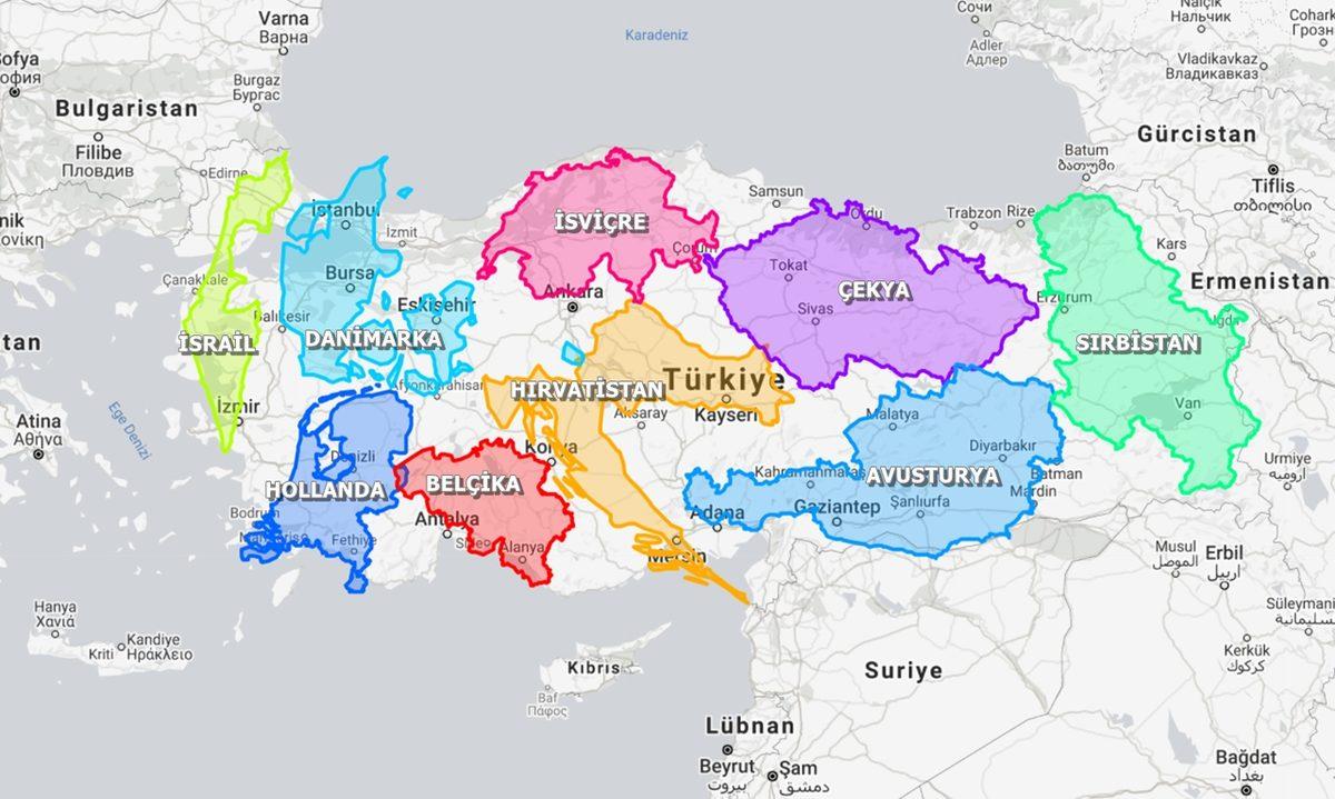 Türkiye’nin Büyüklüğünü Diğer Ülkelerle Kıyasladık: Ortaya Şaşırtıcı Sonuçlar Çıktı (Yüz Ölçümü Olarak)