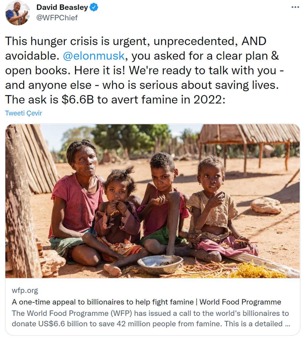 Birleşmiş Milletler’den ‘Nasıl Olacağını Açıklayın, Açlığı Bitireyim’ Diyen Elon Musk’a Kitap Gibi Yanıt: 6 Milyar Dolar İşte Böyle Harcanacak