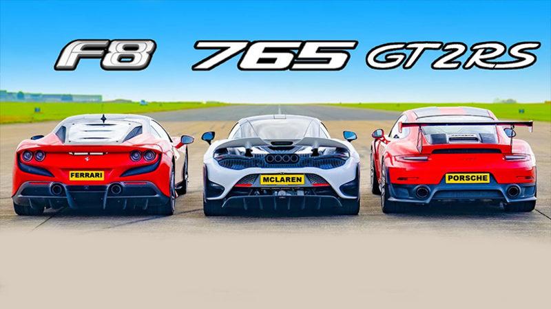 Devlerin Kapışması: Ferrari F8 Tributo, McLaren 765LT ve Porsche 911 GT2 RS, Drag Yarışında Tozu Dumana Kattı