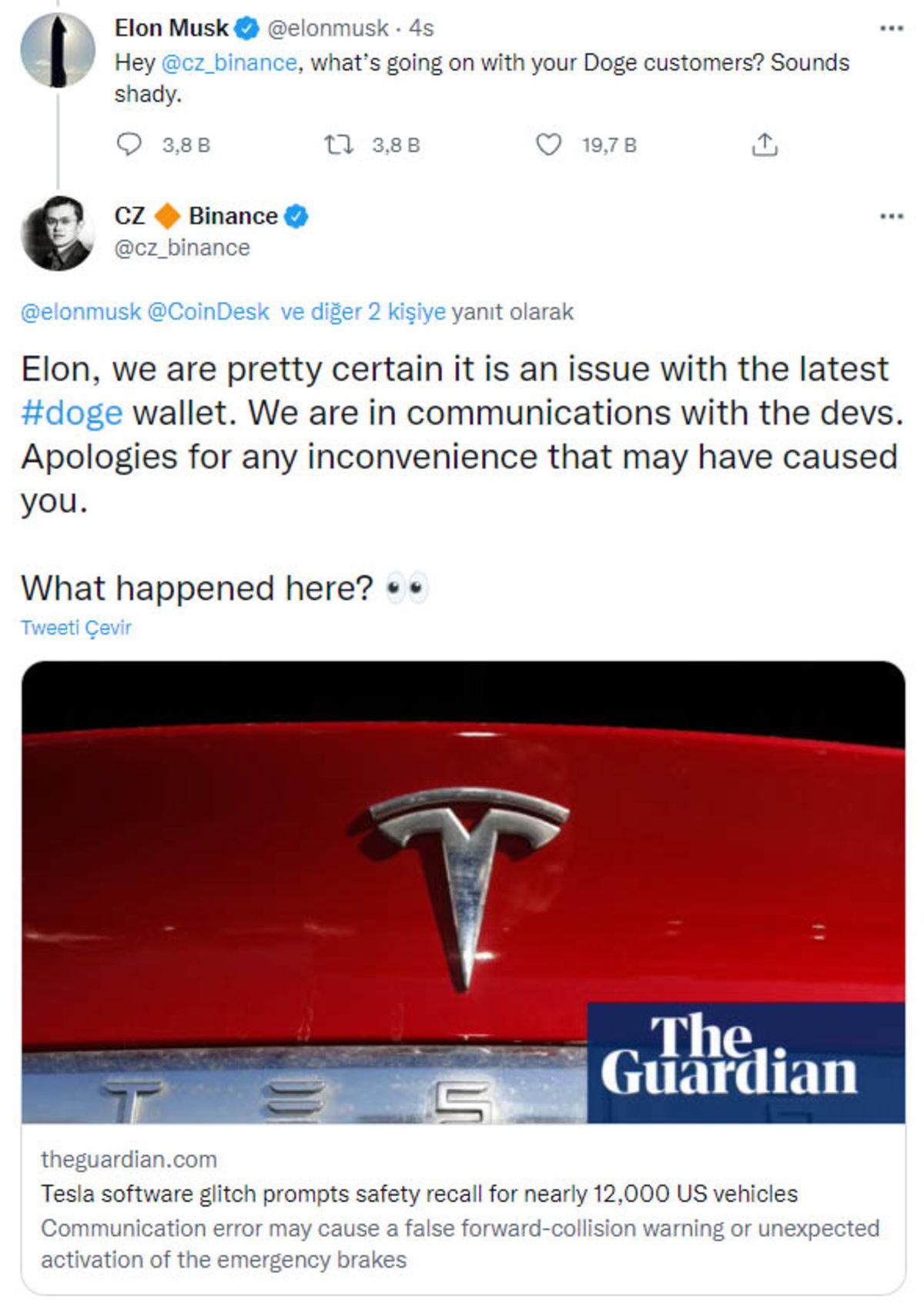 Elon Musk ile Binance CEO’su, Dogecoin Yüzünden Twitter’da Birbirine Girdi
