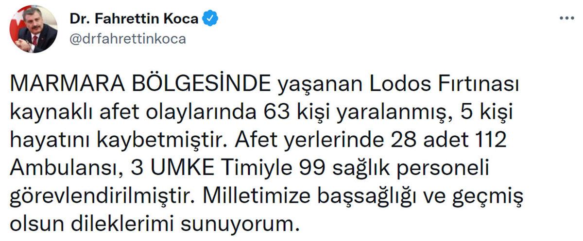 Sağlık Bakanı Fahrettin Koca, Türkiye’yi Esir Alan Şiddetli Fırtınanın Bilançosunu Açıkladı