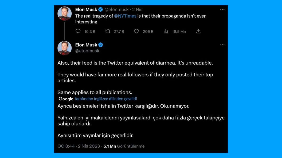 Elon Musk, Kendisini Eleştirdi Diye 172 Yıllık The New York Times’ın Twitter’daki Mavi Tikini Kaldırdı