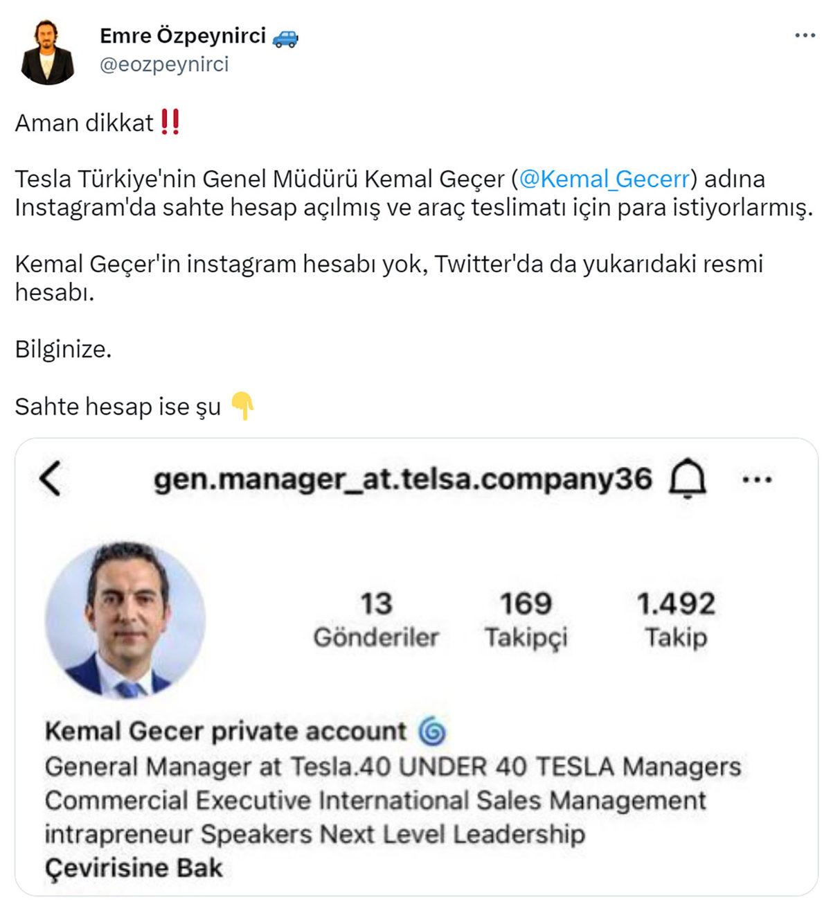 Tesla Türkiye CEO’su Adına Açılan Sahte Hesaplara Dikkat: Araç Teslimatı Bahanesiyle Para Topluyorlar!