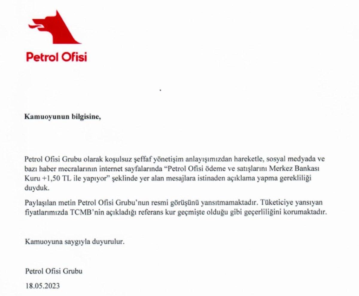 Petrol Ofisi, Akaryakıt Fiyatlarında Dolar Kurunu ’TCMB + 1,5 TL’ Olarak Belirleyeceği İddialarına Yanıt Verdi