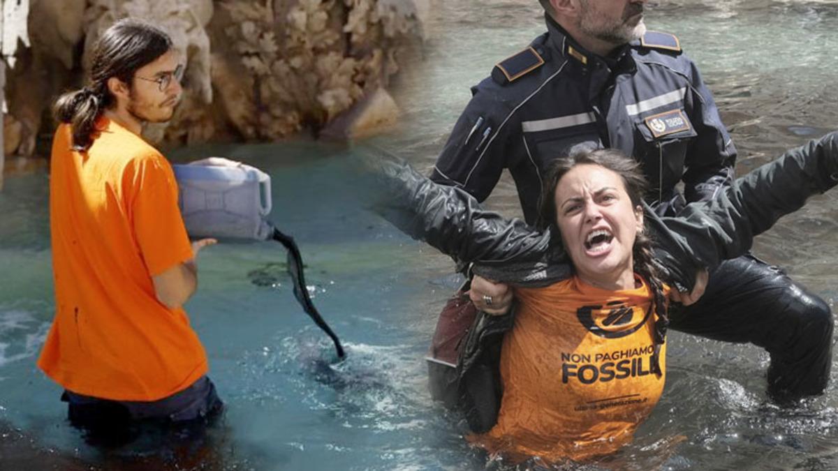 İklim Aktivistlerinden Yeni Örnek(!) Davranış: Fosil Yakıta Karşı Tarihi Çeşmeden Akan Suyu Siyaha Boyadılar!