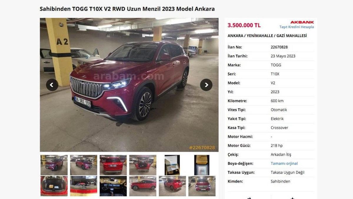 Togg T10X, 3.5 Milyon TL’ye 2. El Satışa Çıkarıldı: RTÜK Soruşturma Başlattı!