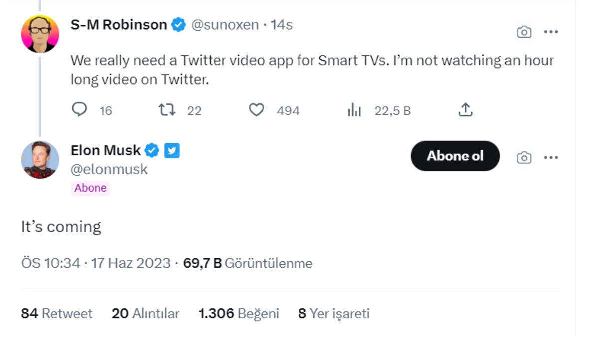 Elon Musk Müjdeledi: Akıllı Televizyonlar İçin Twitter Video Uygulaması Geliyor