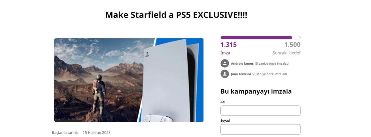 Xbox Oyunu Starfield’ın, PlayStation’a Özel Olması İçin Kampanya Başlatıldı: Şimdiden Yüzlerce Kişi Katıldı
