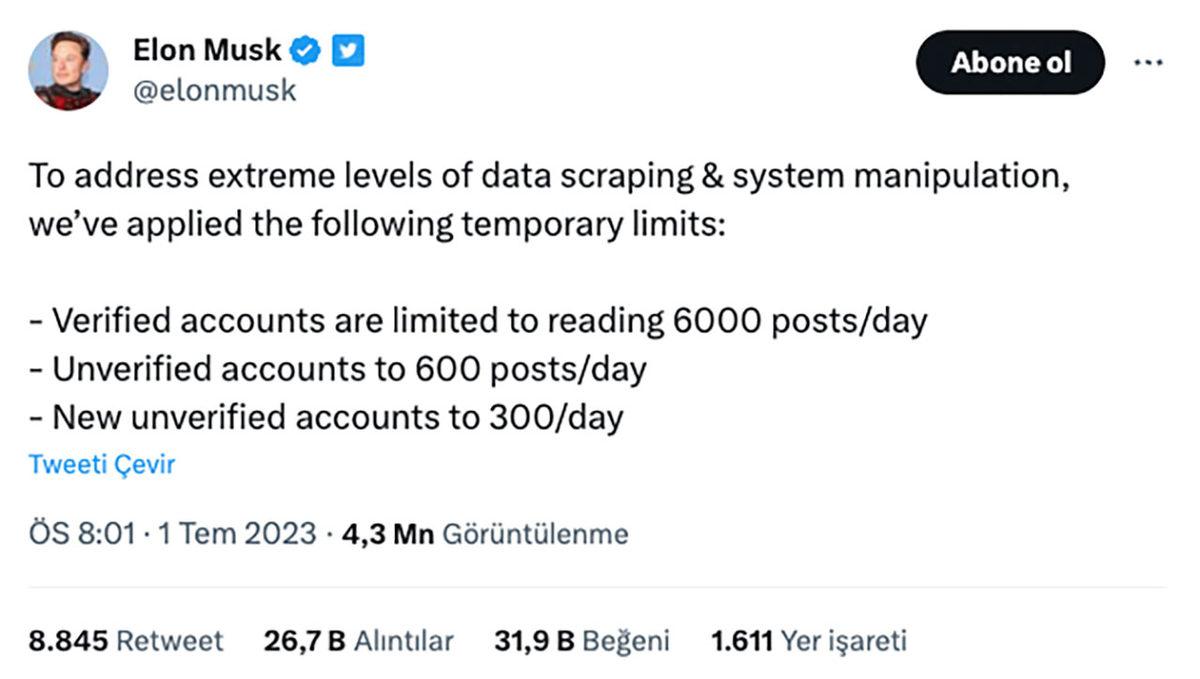 Elon Musk, Twitter’a ’Geçici Olarak’ Sınırlama Getirdi: Ardındaki Neden Belli Oldu