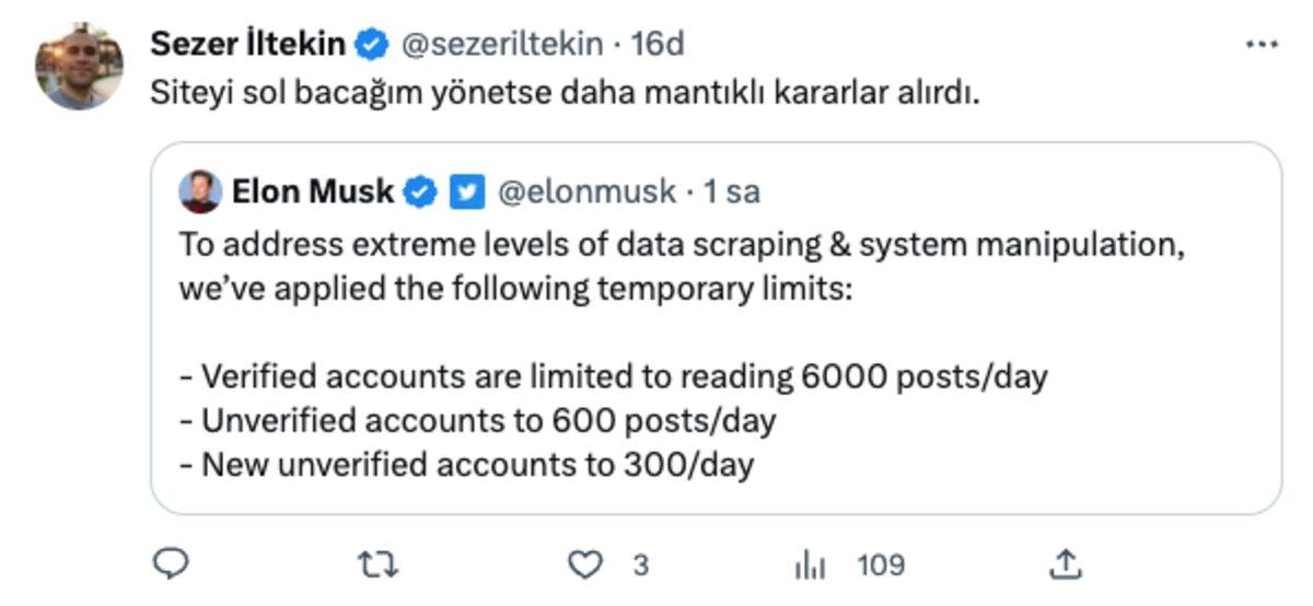 Elon Musk’ın Twitter’ı Kontöre Bağlayan Kısıtlamasına Twitter’dan Gelen Tepkiler