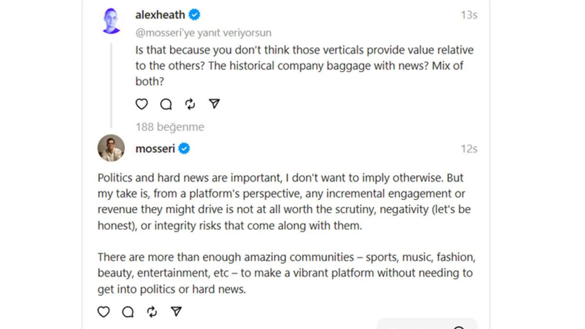 Instagram Patronu, Threads’in Haber İçeriklerine Öncelik Vermeyeceğini Belirtti