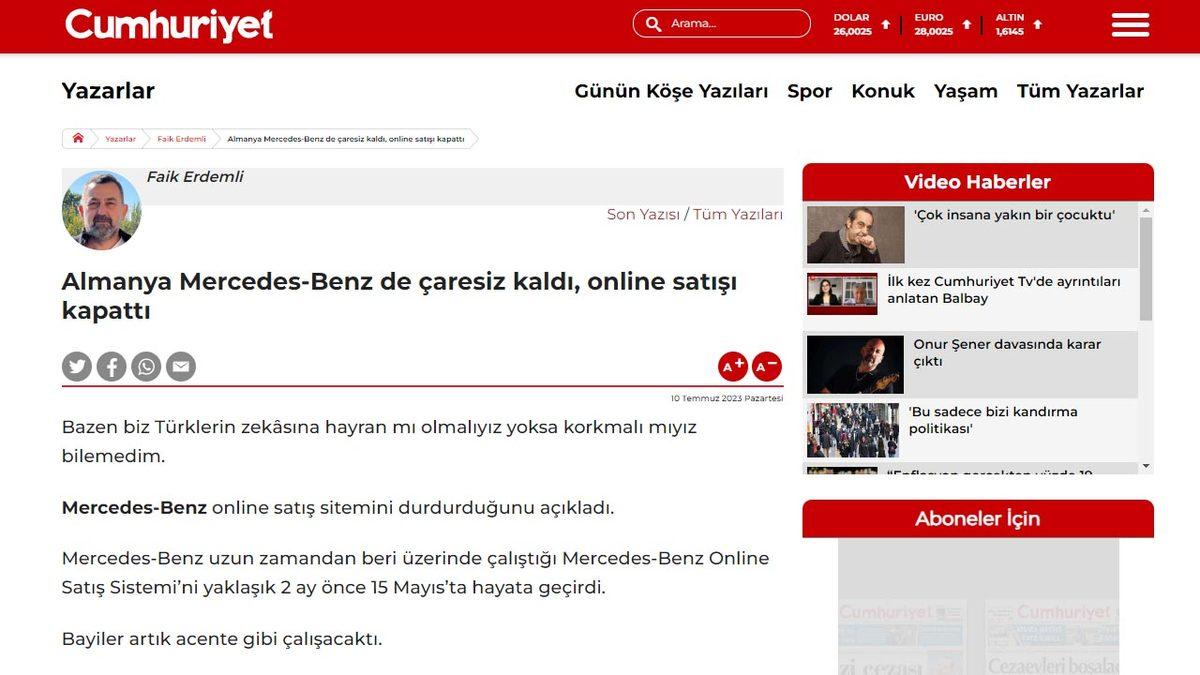 Mercedes-Benz’den Türkiye’de Online Satış Sistemini Kapattığı İddiaları Hakkında Açıklama