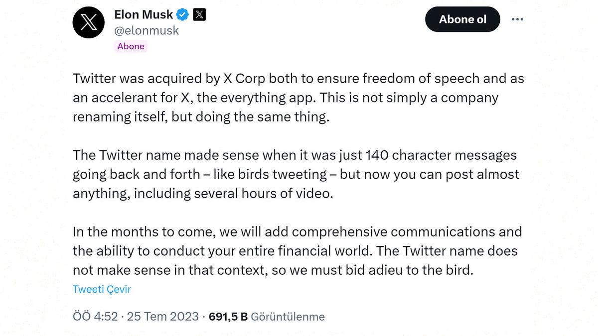 Elon Musk, Twitter’ın İsmini Neden Değiştirdiğini Açıkladı