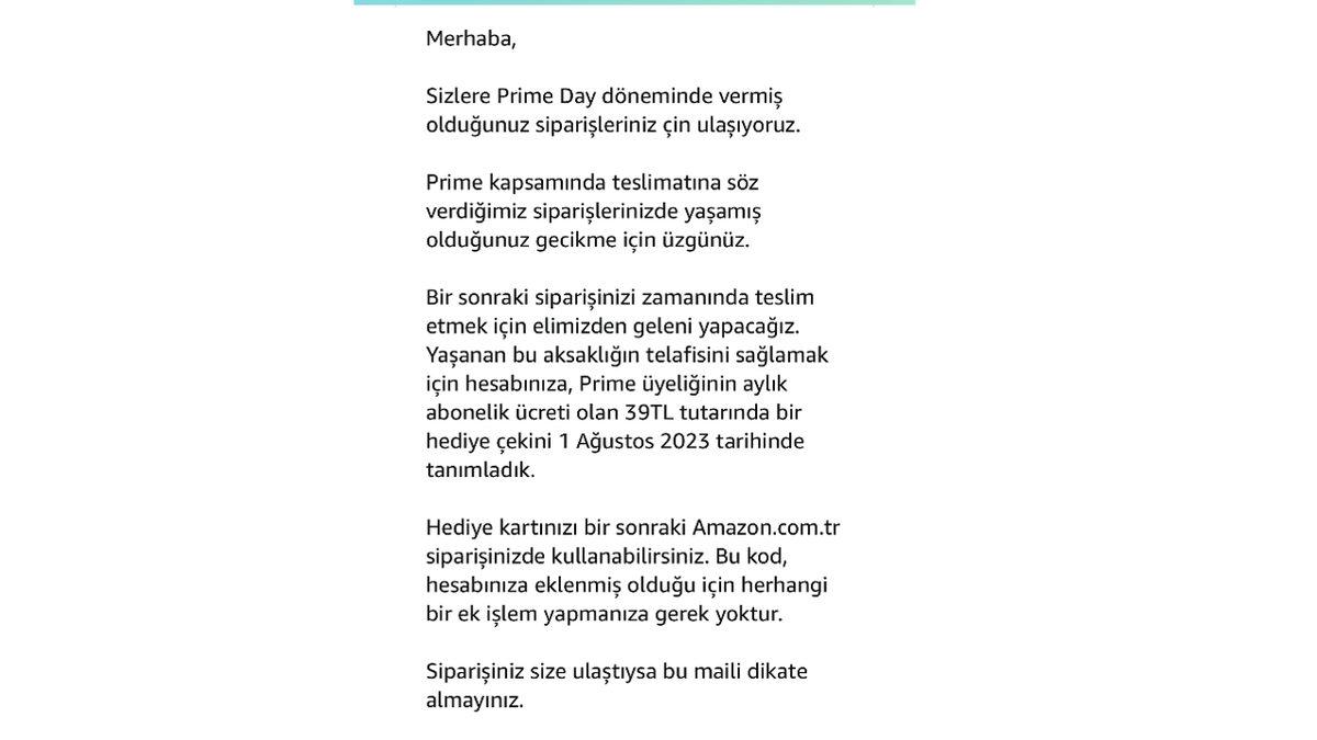 Amazon’dan Prime Day Döneminde Gecikme Yaşayanlara Kıyak: Prime Aboneliği Değerinde Hediye Çeki Verildi!