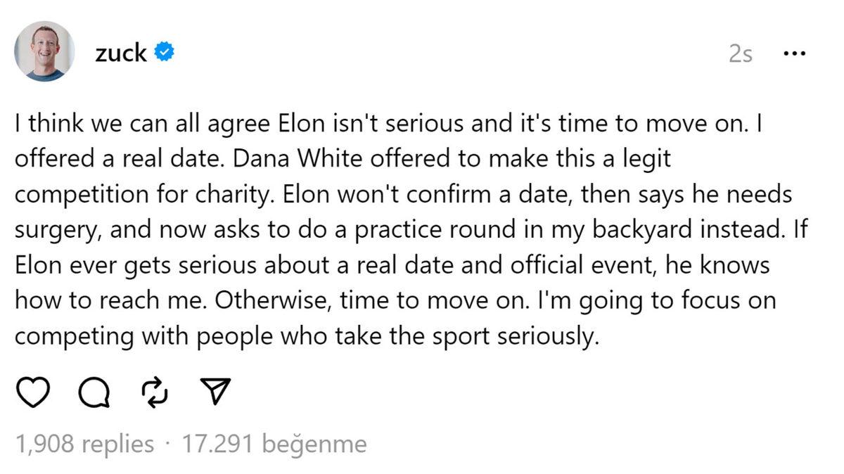 Mark Zuckerberg, Dövüşe Yönelik Dönüş Yapmayan Elon Musk’a Sitem Etti