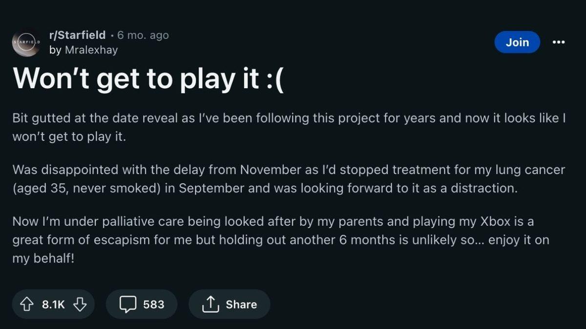 Starfield, Oyun Yayınlanmadan Önce Vefat Eden Hayranına Küçük Bir Jest Yaptı (Gözyaşlarımız Pıt)