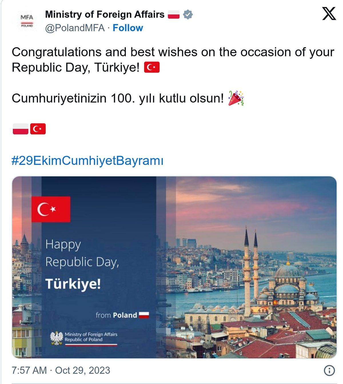 Cumhuriyetimizin 100. Yılı İçin Dünyadan Gelen Tebrikler ve Bayrağımızın Yansıtıldığı Yapılar