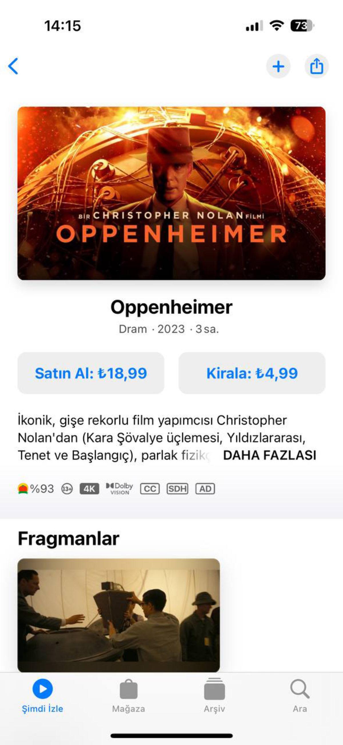 Oppenheimer, Aşırı Uygun Bir Fiyata AppleTV’ye Eklendi