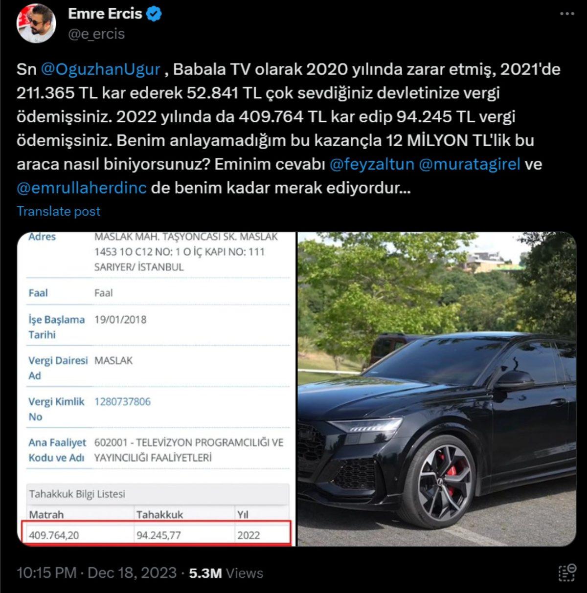 Babala TV Kurucusu Oğuzhan Uğur’un Sadece 52 Bin TL Vergi Ödediği İddiası Gündem Oldu: İddialara Karşı Yanıt da Geldi!