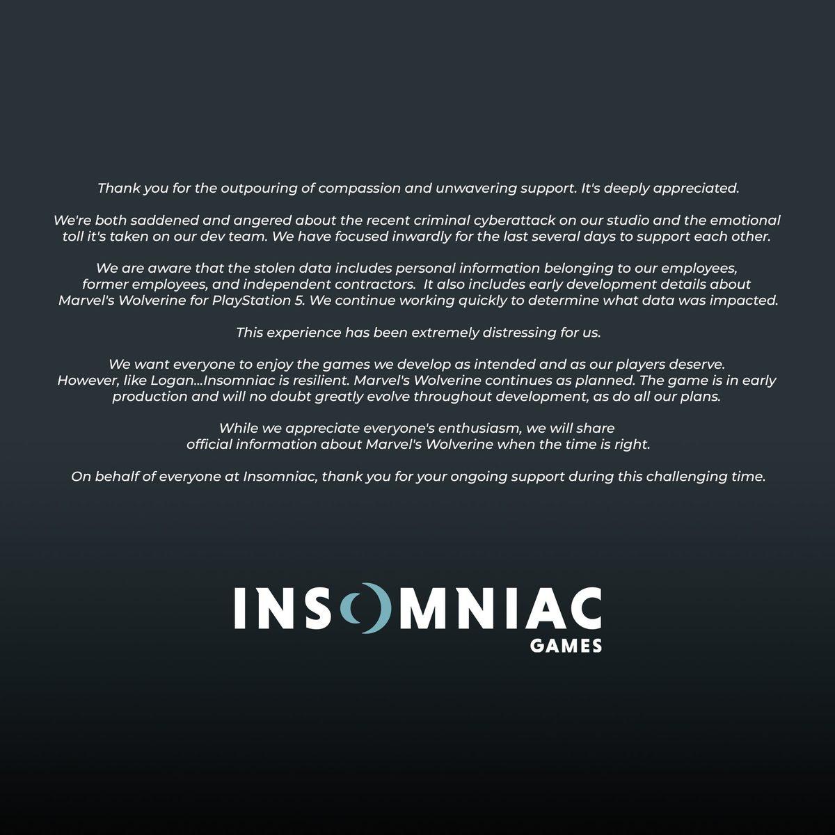 Insomniac Games, Wolverine Oyununun Sızmasına Neden Olan Hacklenme Olayıyla İlgili Sessizliğini Bozdu