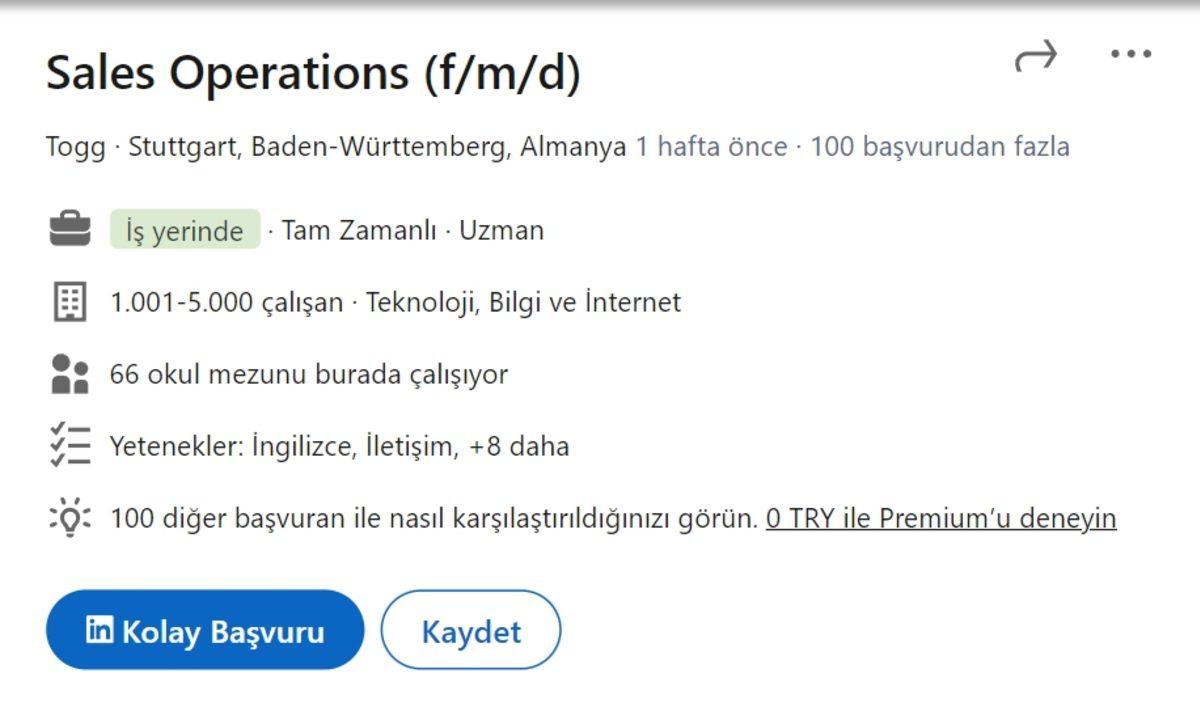 Togg, Almanya’da Satış Yapmaya Hazırlanıyor! İş İlanları Açıldı