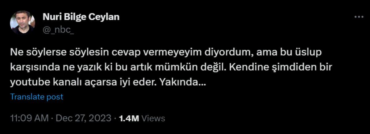 Nuri Bilge Ceylan-Zeki Demirkubuz Tartışması Pisleşmeye Başladı: 