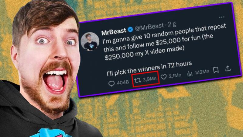 MrBeast’in Takipçilerine Para Dağıtacağını Söylediği Gönderi, X’te Tüm Zamanların Retweet Rekorunu Kırdı!