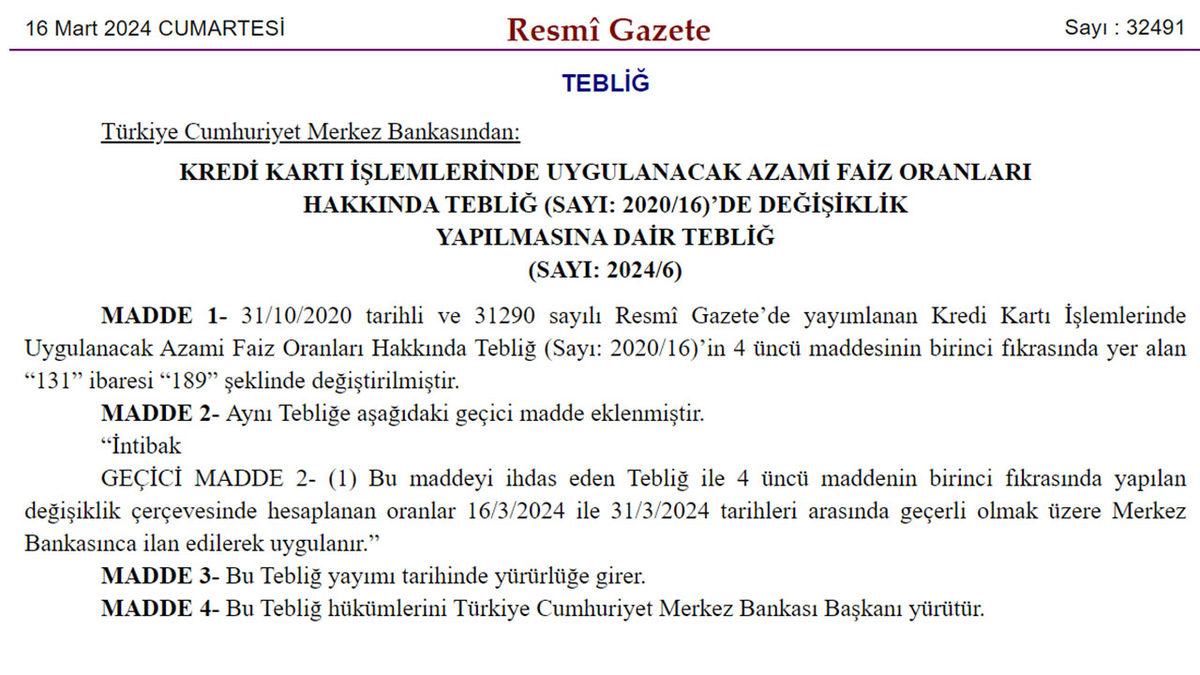 Kredi Kartlarında Nakit Avans Faizini Yükseltme Kararı Resmî Gazete’de Yayımlandı