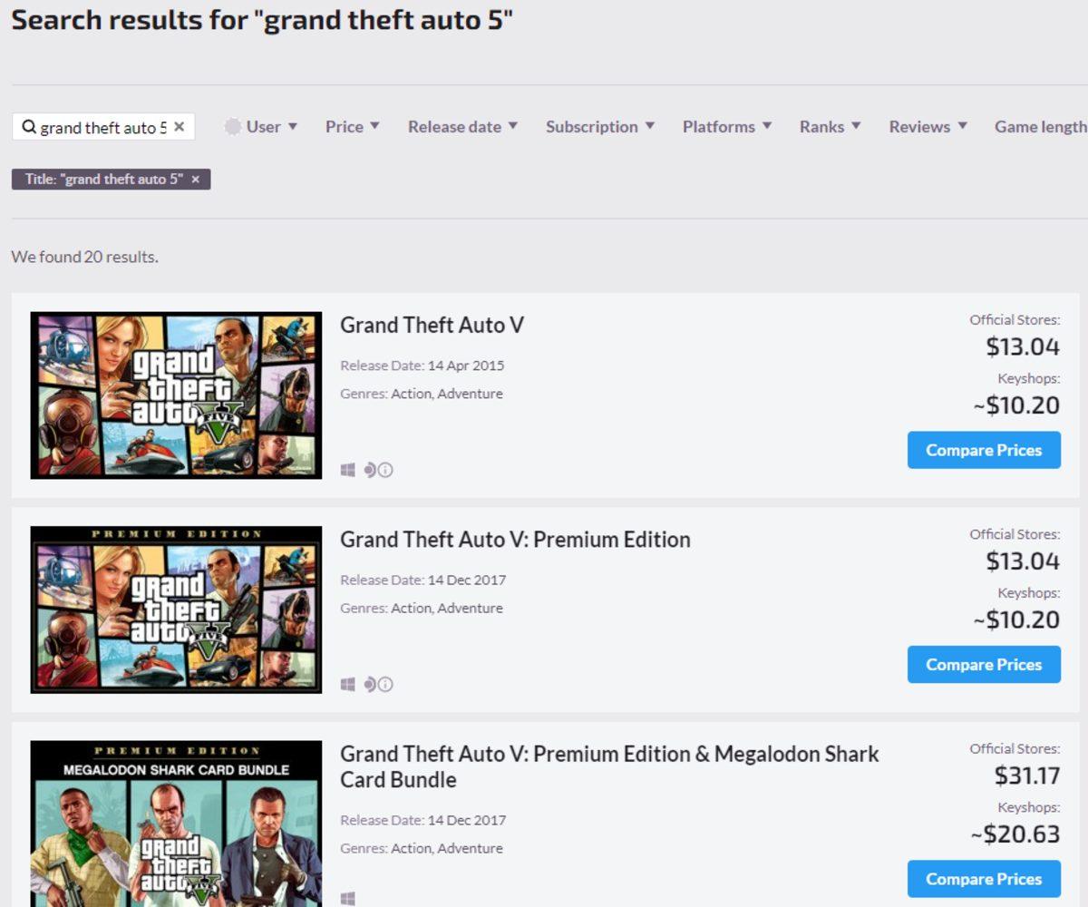 Oyunların Hangi Platformda Kaç Paraya Satıldığını Gösteren Web Sitesi