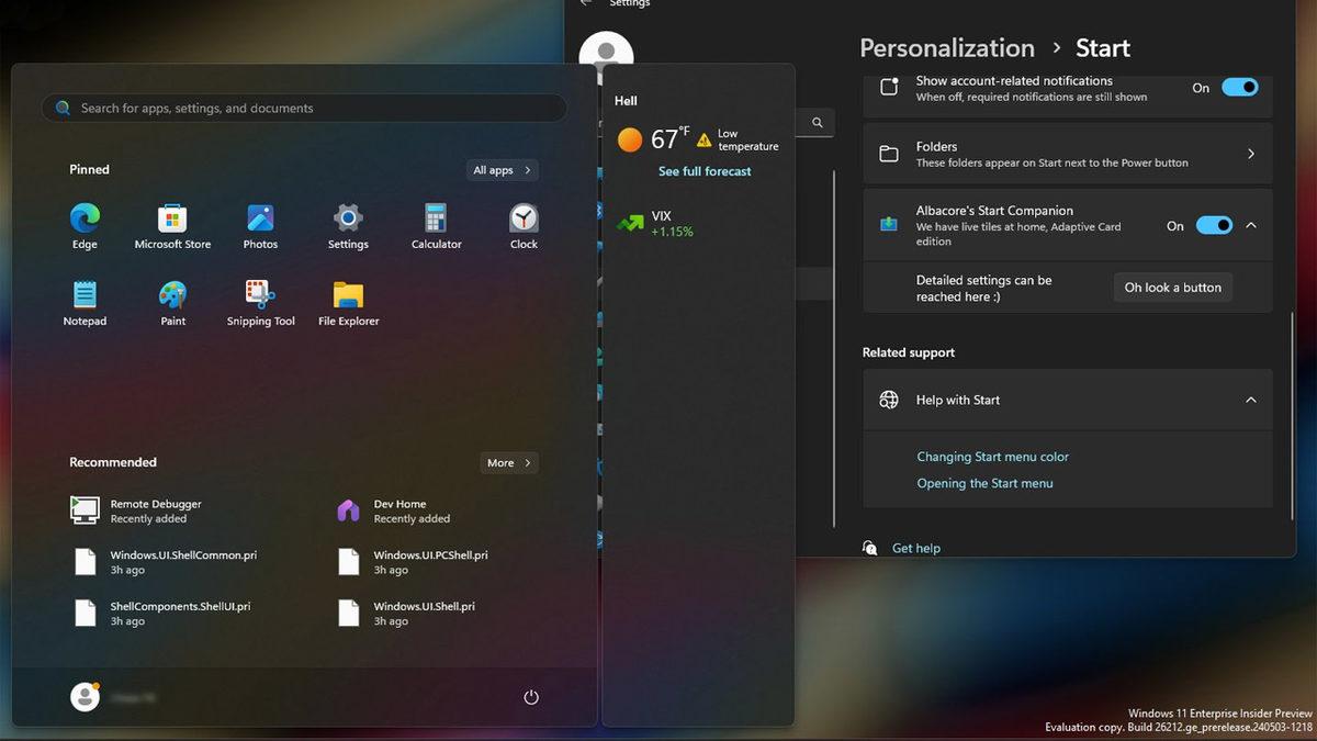 Windows 11’in Başlat Menüsü’ne Animasyonlu Widget’lar Geliyor