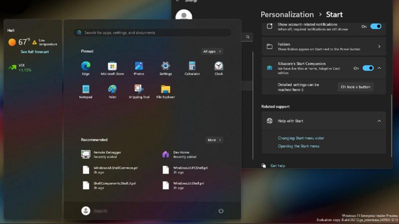 Windows 11’in Başlat Menüsü’ne Animasyonlu Widget’lar Geliyor
