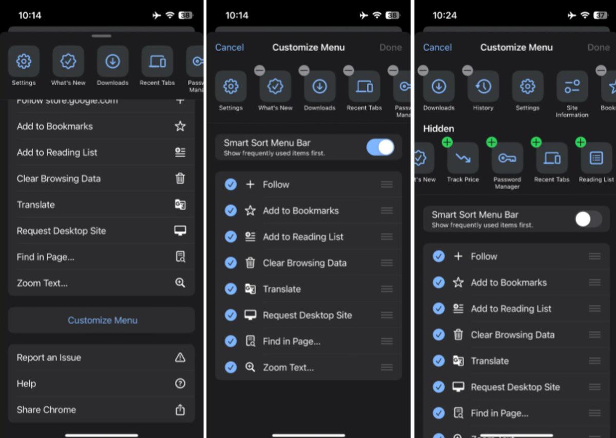 Google Chrome’un iOS Sürümüne Menüyü Kafanıza Göre Değiştirmenizi Sağlayan Özelleştirme Seçeneği Eklendi