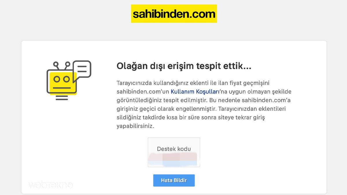sahibinden.com, Fiyat Geçmişi Eklentisini Kullananların Siteye Girişini Engellemeye Başladı