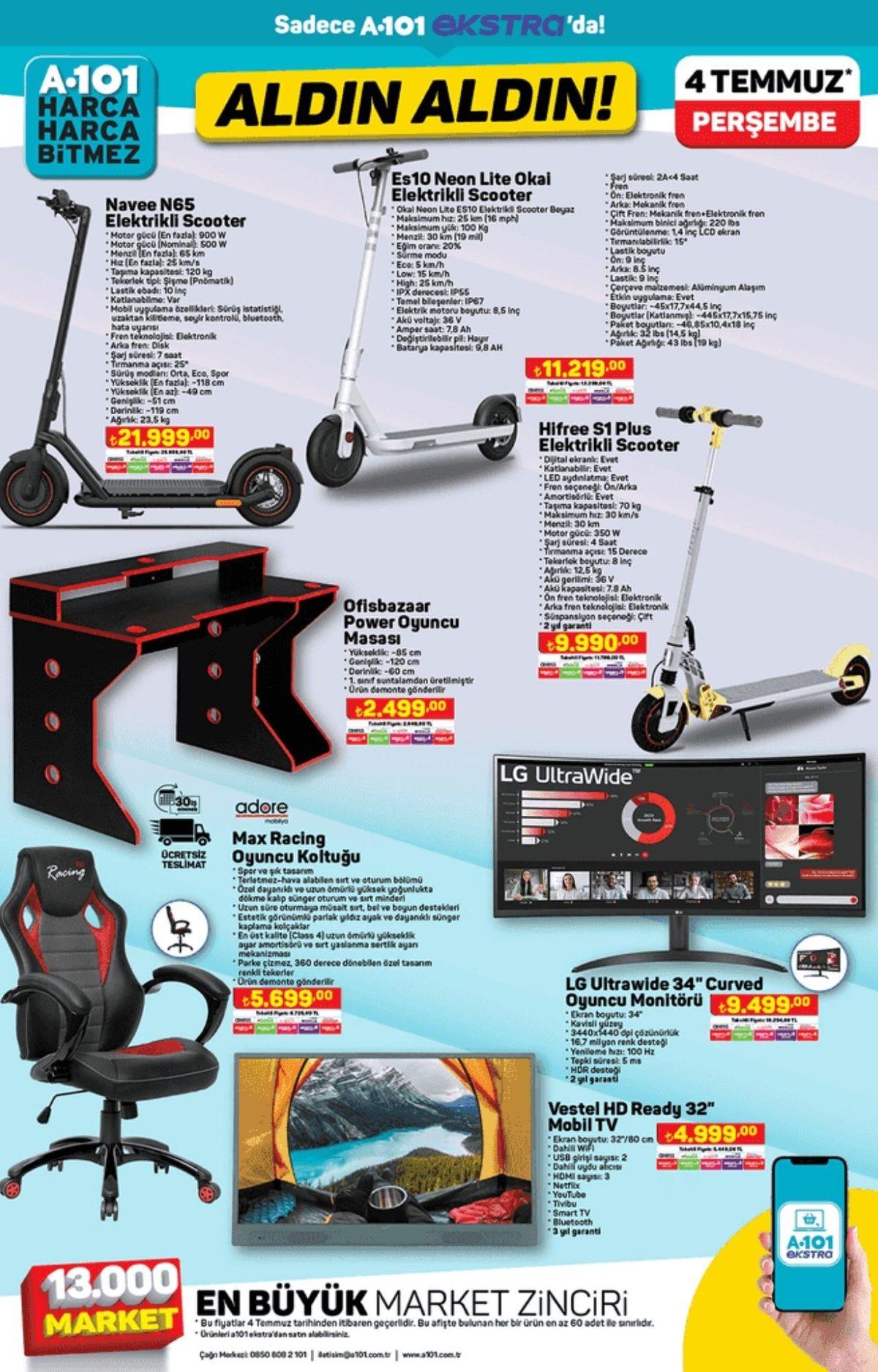 A101’e Elektrikli Scooter Geliyor! 4 Temmuz 2024 A101 İnternete Özel Aldın Aldın Kataloğunda Öne Çıkan Elektronik Ürünler