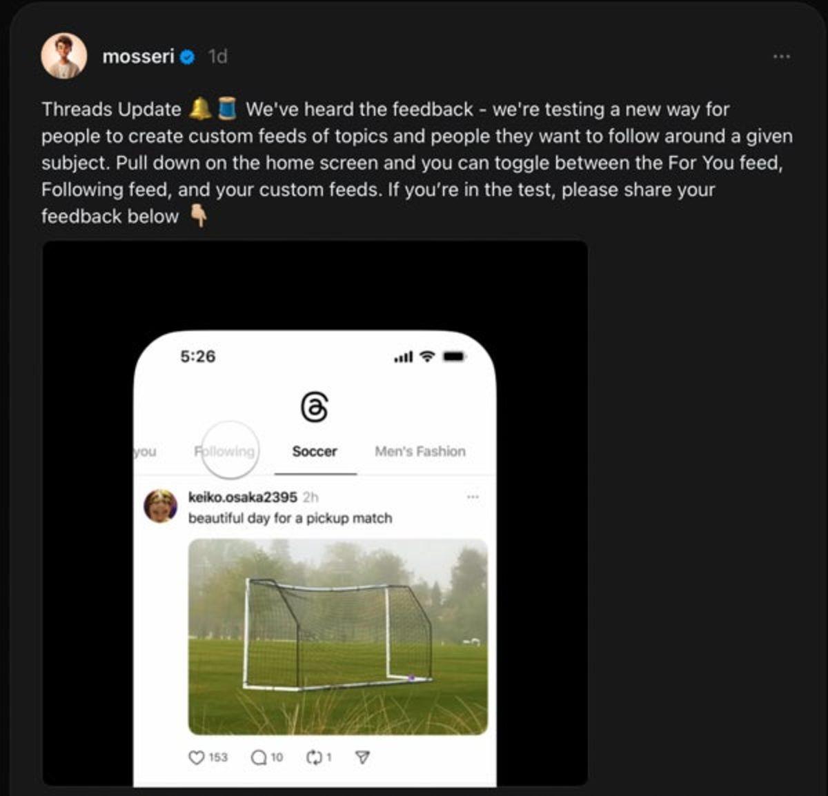 Threads, Artan Rekabete Karşılık Özelleştirilmiş Akış Özelliğini Test Ediyor
