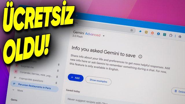 Gemini’ın Sizin "Tercihlerinizi" Hatırlamasını Sağlayan Çok Sevilen Özelliği Bedava Oldu!